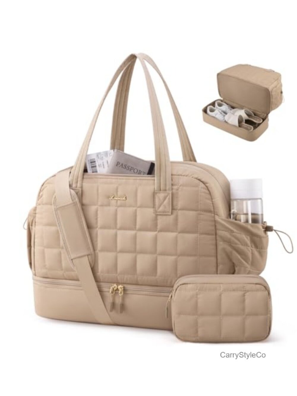 Large Travel Duffle Bag with Shoe Compartment, Carry On Weekender for Women